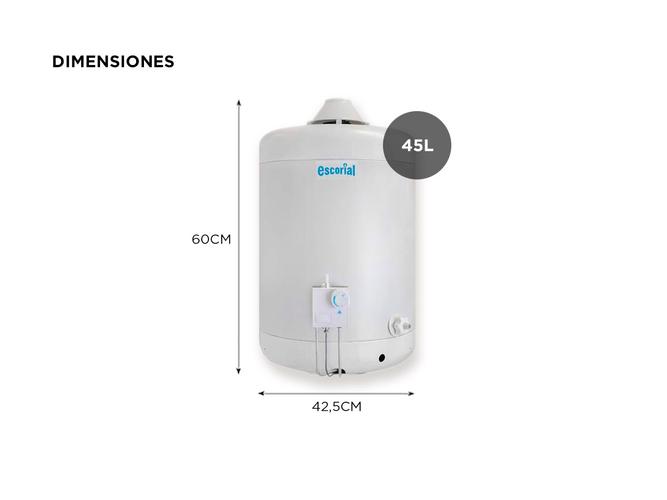 Termotanque Escorial 45L Multigas Superior Colgar Blanco - 4