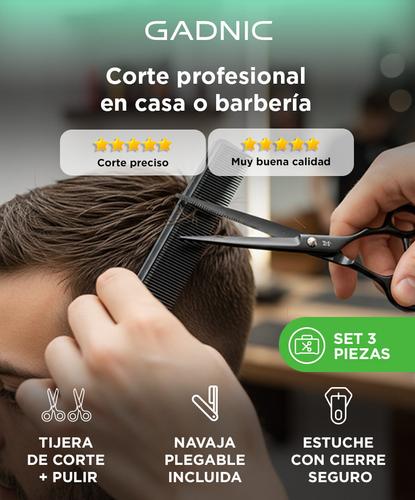 Set Tijeras Peluqueria Gadnic Corte Pulir y Navaja  - 1