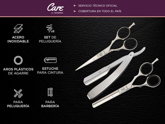 Set Peluquería Barbería Gadnic Tijera de Pulir Navaja  Capa de peluquería  Brocha - 1