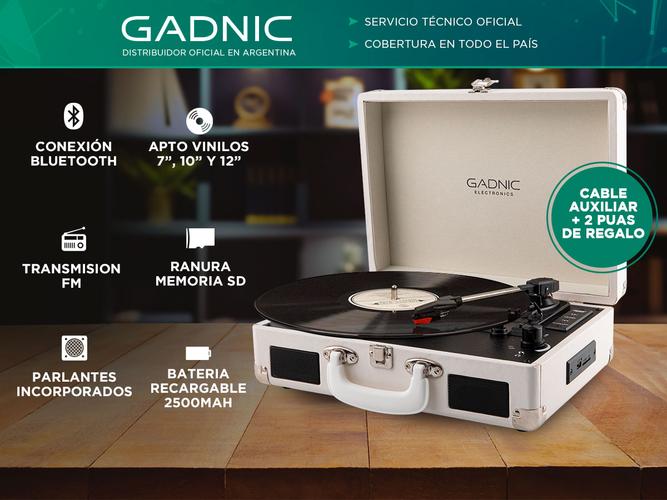 Tocadiscos Gadnic TD33 Bluetooth Portátil 3 Velocidades FM USB Aux-In RCA SD - 1