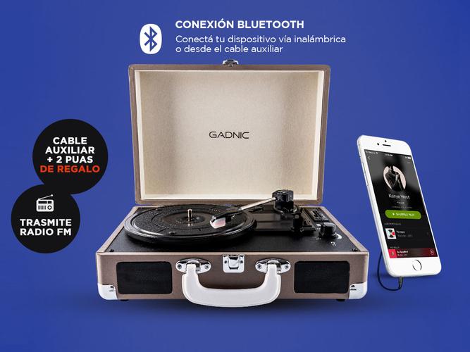 Tocadiscos Gadnic TD33 Bluetooth Portátil 3 Velocidades FM USB Aux-In RCA SD - 3