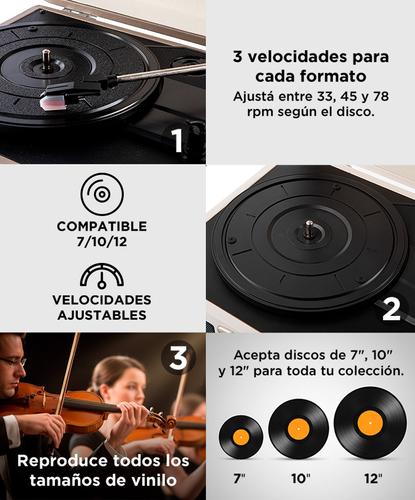 Tocadiscos Gadnic TD33 Bluetooth Portátil 3 Velocidades FM USB Aux-In RCA SD Usado - 4