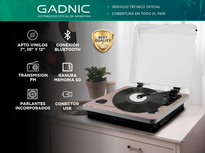 Tocadiscos Gadnic Madera Bluetooth Portátil 3 Velocidades FM USB Aux-In SD Usado - 1