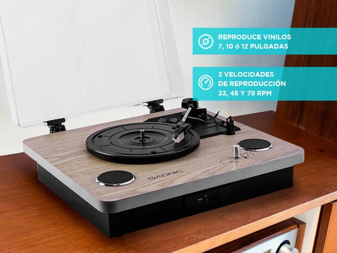 Tocadiscos Gadnic Madera Bluetooth Portátil 3 Velocidades FM USB Aux-In SD Usado - 2