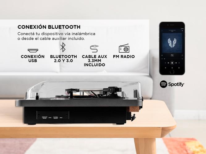 Tocadiscos Gadnic Madera Bluetooth Portátil 3 Velocidades FM USB Aux-In SD Usado - 3