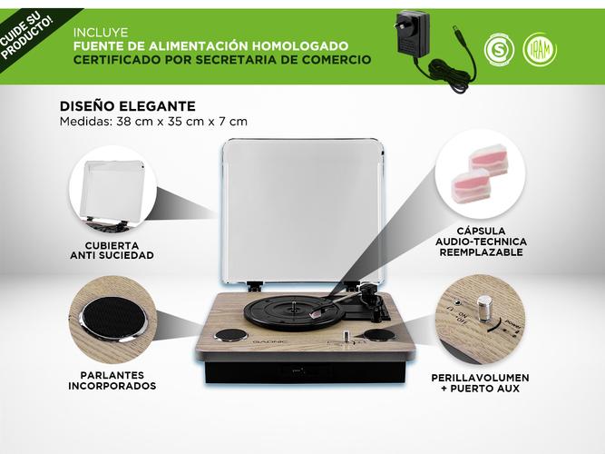 Tocadiscos Gadnic Madera Bluetooth Portátil 3 Velocidades FM USB Aux-In SD Usado - 4