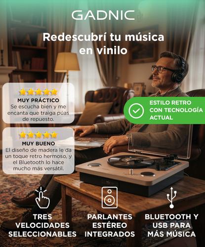 Tocadiscos Gadnic Madera Bluetooth Portátil 3 Velocidades FM USB Aux-In SD - 1