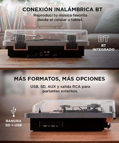 Tocadiscos Gadnic Madera Bluetooth Portátil 3 Velocidades USB Aux-In SD - 2