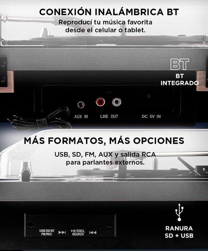 Tocadiscos Gadnic Madera Bluetooth Portátil 3 Velocidades FM USB Aux-In SD - 2