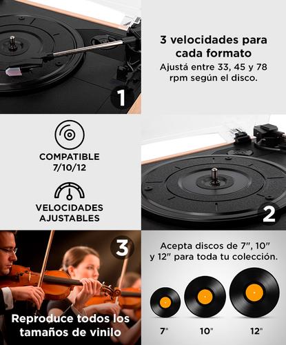Tocadiscos Gadnic TD32 Bluetooth Portátil 3 Velocidades Aux-In RCA - 3