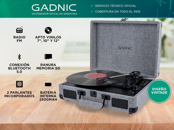 Tocadiscos Gadnic TD77 Bluetooth Portátil 3 Velocidades FM USB Aux-In RCA SD - 1
