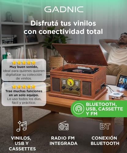 Tocadiscos Gadnic Soundix6 Vintage Bluetooth 3 Velocidades FM USB Cassette - 1