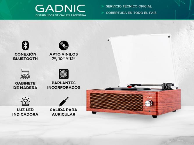 Tocadiscos Gadnic Soundix7 Retro Bluetooth 3 Velocidades FM USB Usado - 1