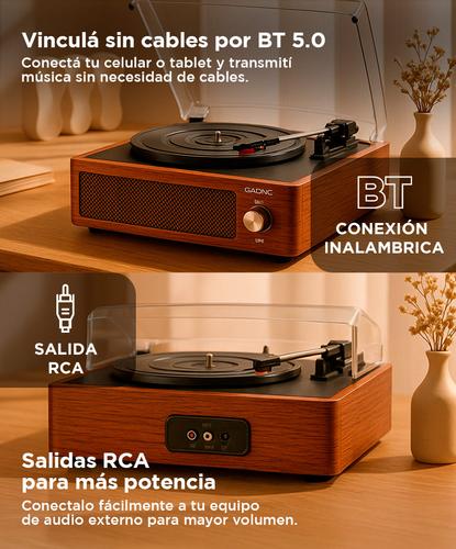 Tocadiscos Gadnic Soundix7 Retro Bluetooth 3 Velocidades AUX - 2