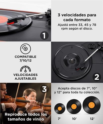 Tocadiscos Gadnic Soundix7 Retro Bluetooth 3 Velocidades AUX - 4