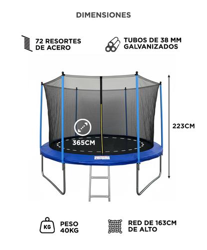 Cama Elástica Gadnic 3.65mts 12 ft Con Red de Seguridad Y Escalera - 5