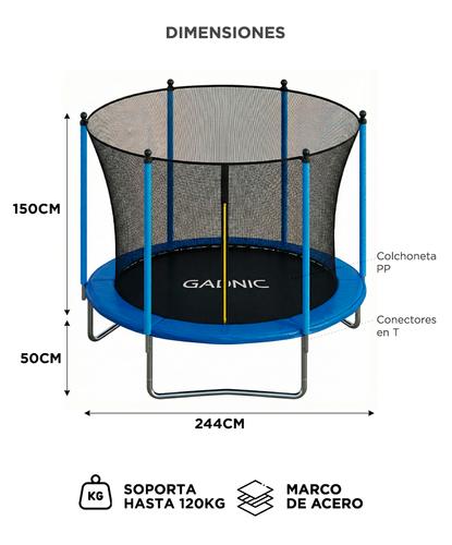 Cama Elástica Gadnic 244 cm 8 ft Trampolin Con Red De Protección Estructura Acero - 5