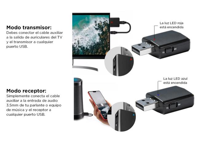  Transmisor Bluetooth Adaptador USB 3 en 1 Emisor -Receptor Bluetooth 5.0 - 3