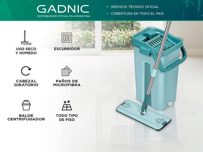 Mopa Gadnic F-MOP Trapeador Plano De Microfibra Con Balde Escurridor Incluye 2 Paños - 1