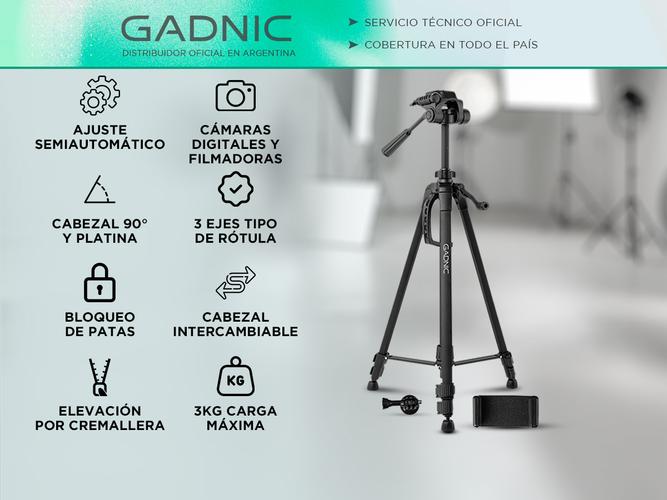 Trípode Cámara Gadnic T-3 Aluminio 140mt Cabezal 90 Bloqueo Flip Gancho Contrapeso Outlet - 1