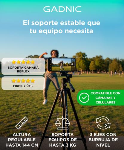 Trípode Cámara Gadnic T-3 Aluminio 140mt Cabezal 90 Bloqueo Flip Gancho Contrapeso - 1