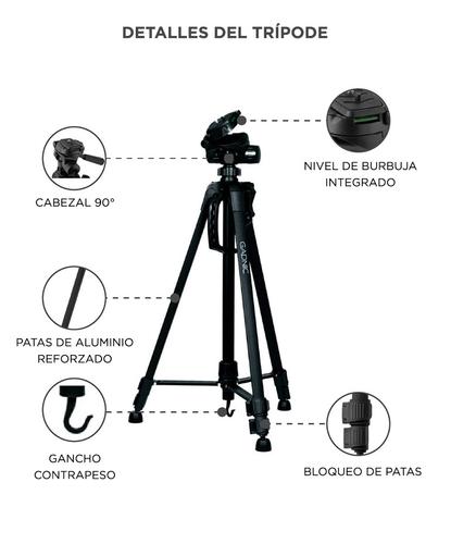 Trípode Cámara Gadnic T-3 Aluminio 140mt Cabezal 90 Bloqueo Flip Gancho Contrapeso - 5