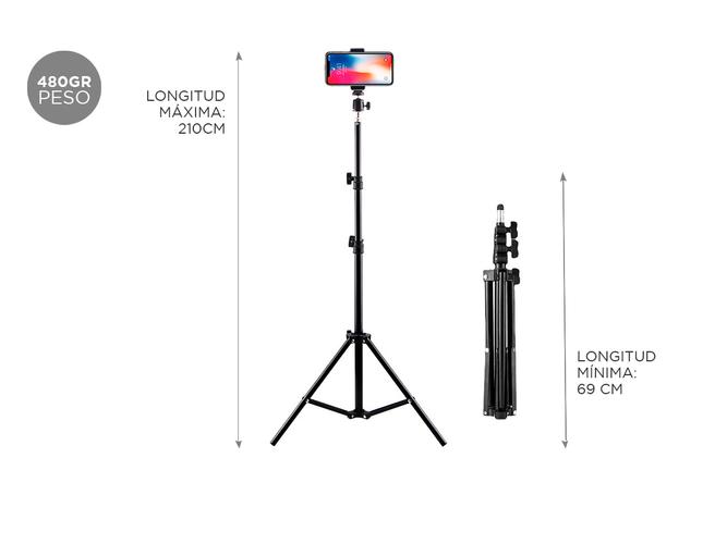 Tripode Profesional Gadnic 2,1 mts c/ Soportes para Celulares, Camaras y Fotografia - 4