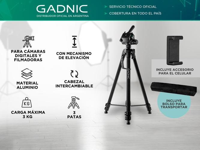 Trípode Gadnic Profesional de Aluminio Regulable 064 a 170mts Hasta 3kg - 1