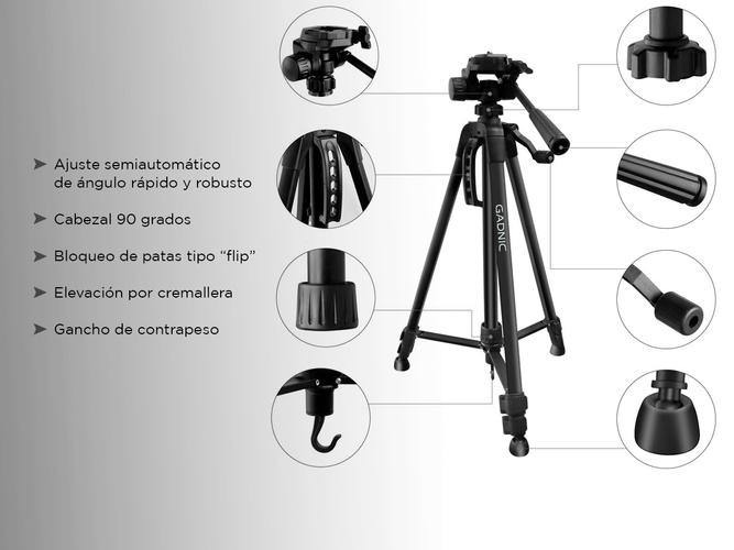 Trípode Gadnic Profesional de Aluminio Regulable 064 a 170mts Hasta 3kg - 4