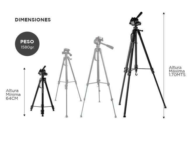 Trípode Gadnic Profesional de Aluminio Regulable 064 a 170mts Hasta 3kg - 5