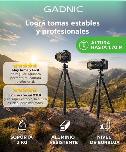 Trípode Gadnic Profesional de Aluminio Regulable 064 a 170mts Hasta 3kg - 1