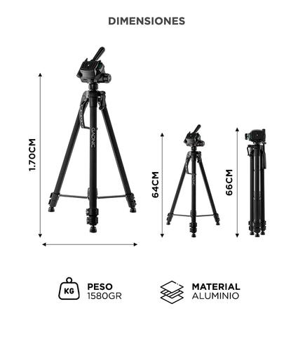 Trípode Gadnic Profesional de Aluminio Regulable 064 a 170mts Hasta 3kg - 5