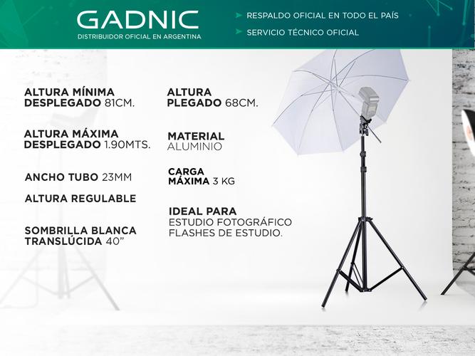 Kit Tripode Gadnic Estudio 1.90mts + Sombrilla 40