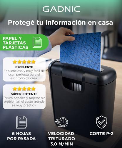 Trituradora de Papel Gadnic 6 hojas P2 Capacidad 12 Litros  - 1