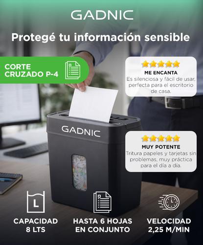 Trituradora de Papel Gadnic Corte Cruzado P 4 Capacidad 8 Litros  - 1