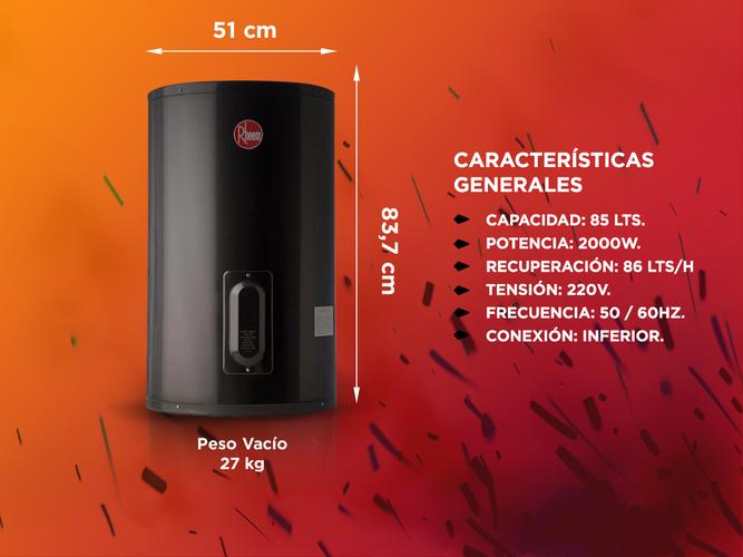 Termotanque Eléctrico Rheem TEC085RH 85Lt Conexión Inferior de Colgar Clase A - 3