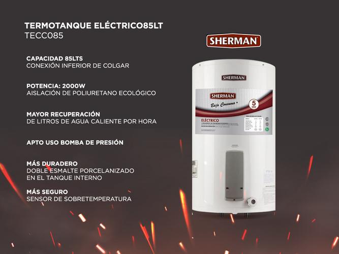 Termotanque Eléctrico Sherman TECC085 85 Litros de Colgar Conexión Inferior - 1
