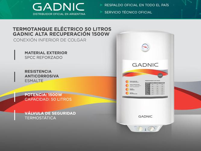 Termotanque Eléctrico Gadnic TE-5000 50Lts Conexión inferior de Colgar  - 1