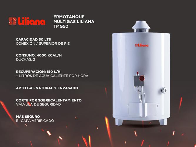 Termotanque Multigas Liliana TMG50 De Pie 50Lt Conexión Superior - 1