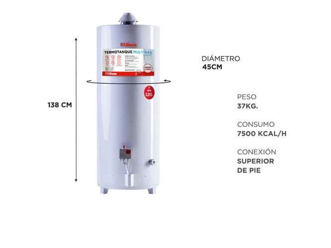 Termotanque Multigas Liliana TMG120 De Pie 120Lt Conexión Superior - 3