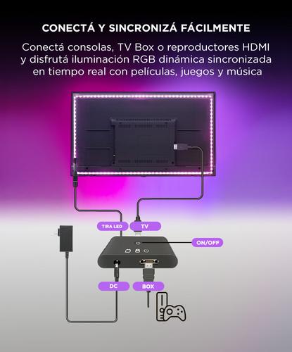 Tira Led RGB Gadnic Ambilight Inteligente HDMI Con Tira LED TV Hasta 75” Retroiluminación Bluetooth  - 4