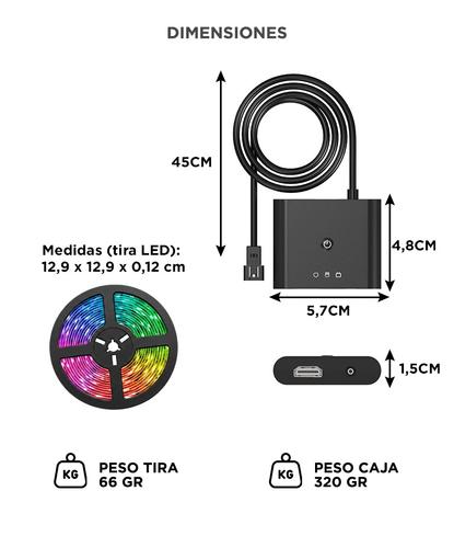 Tira Led RGB Gadnic Ambilight Inteligente HDMI Con Tira LED TV Hasta 75” Retroiluminación Bluetooth  - 5
