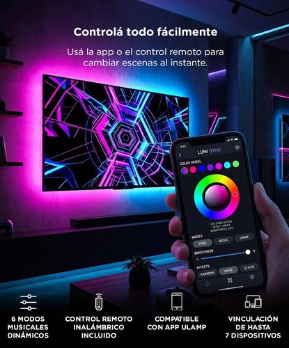 Tira Led Luz Led Gadnic Inteligente Ambilight Para TV de 50” a 75” 5 Mts - 4