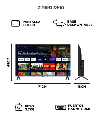 Smart TV RCA 32 LED HD Google TV R32GL100-F Chromecast Integrado Asistente de Voz Dolby Digital Bluetooth Wi-Fi - 5