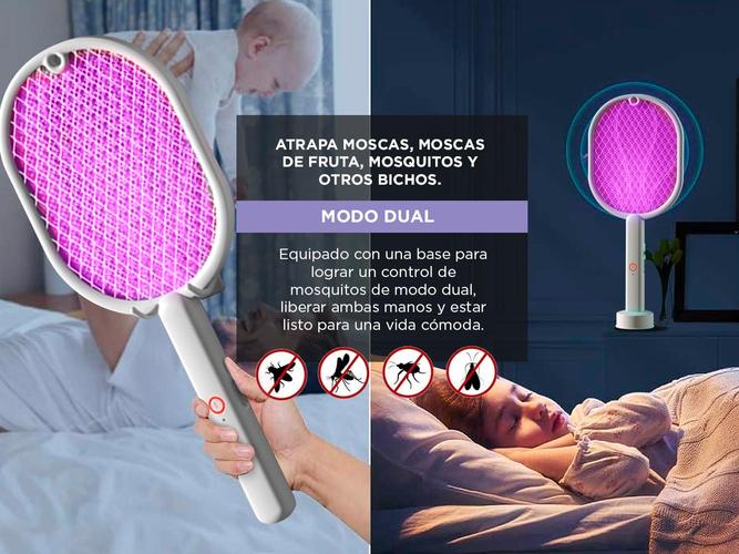 Raqueta Paleta Mata Moscas Mosquitos Recargable Usb dual Trampa insectos - 2