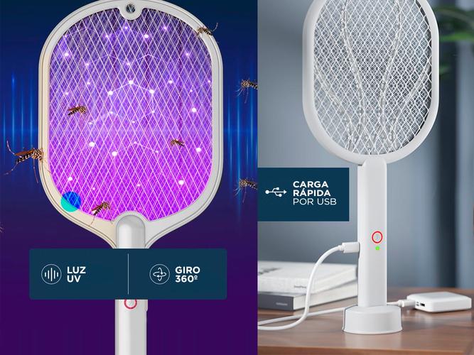 Raqueta Paleta Mata Moscas Mosquitos Recargable Usb dual Trampa insectos - 4