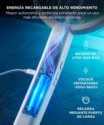 Raqueta Paleta Mata Moscas Mosquitos Recargable Usb dual Trampa insectos - 2