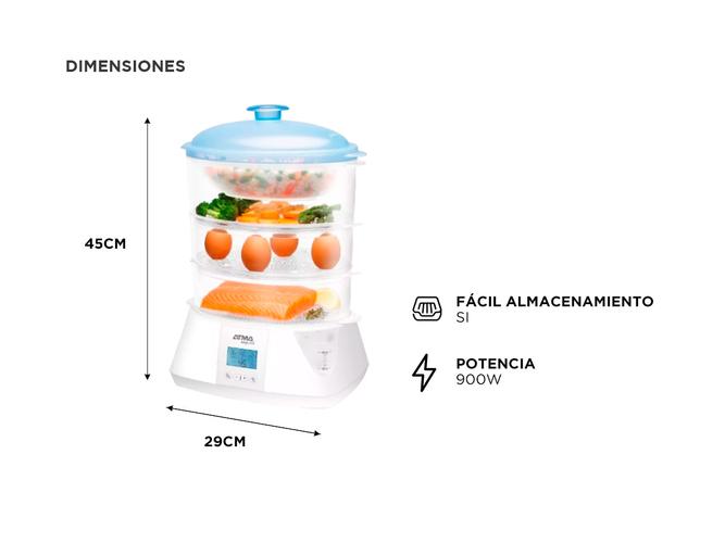 Vaporiera Digital ATMA 94VA8121P Con Tres Bandejas Y Panel   - 3