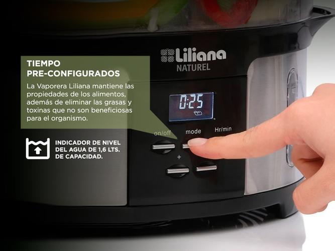 Vaporera Eléctrica Liliana Naturel AV930 Digital 3 Niveles 12Lts Arrocera Espacio Para Huevos - 4