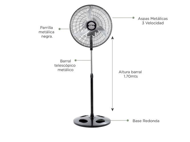Ventilador de Pie Liliana VPM2016 Orbital con Repeler Aspas Metal 90w 20